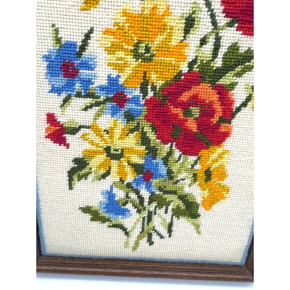 Framed embroidered wild flowers picture 15” x 11” - Picture 3 of 6